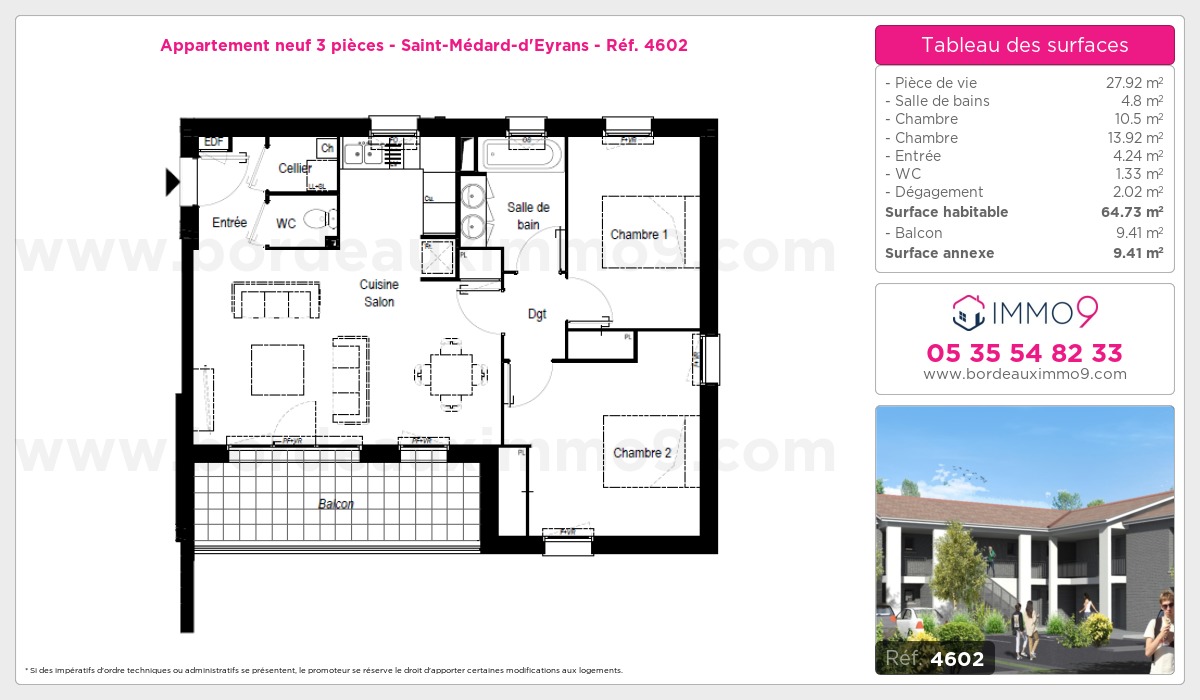 Plan et surfaces, Programme neuf Saint-Médard-d'Eyrans Référence n° 4602