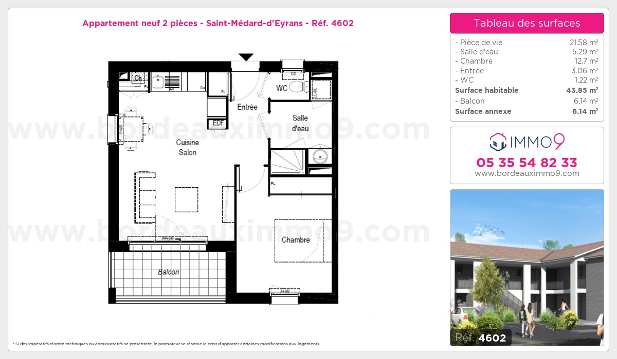 Plan et surfaces, Programme neuf Saint-Médard-d'Eyrans Référence n° 4602