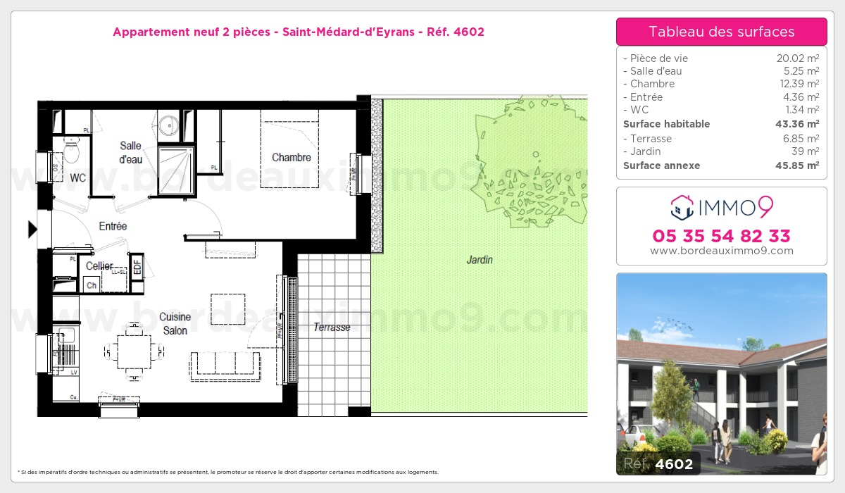 Plan et surfaces, Programme neuf Saint-Médard-d'Eyrans Référence n° 4602