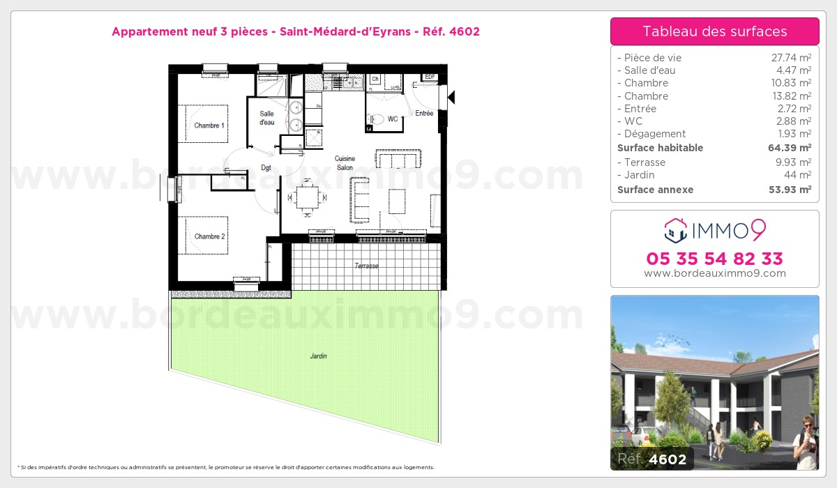 Plan et surfaces, Programme neuf Saint-Médard-d'Eyrans Référence n° 4602