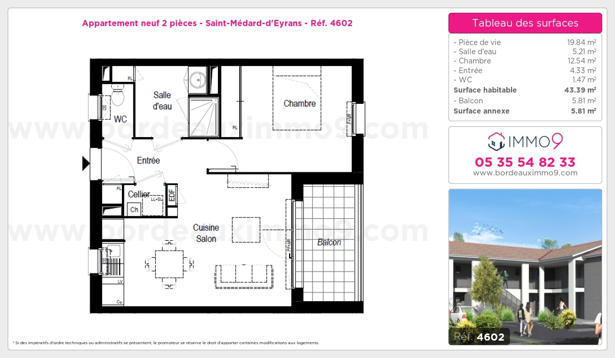 Plan et surfaces, Programme neuf Saint-Médard-d'Eyrans Référence n° 4602