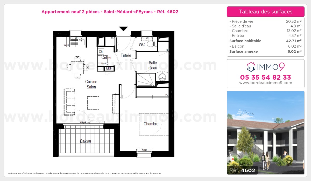 Plan et surfaces, Programme neuf Saint-Médard-d'Eyrans Référence n° 4602