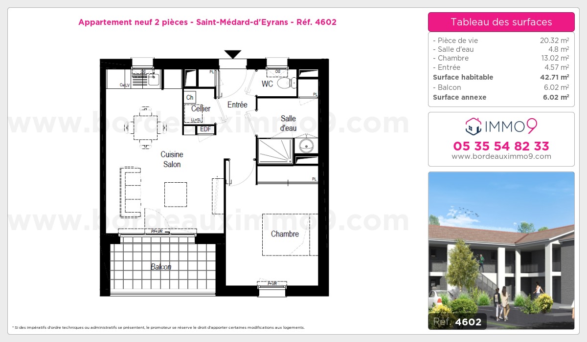 Plan et surfaces, Programme neuf Saint-Médard-d'Eyrans Référence n° 4602