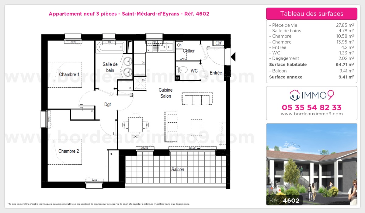 Plan et surfaces, Programme neuf Saint-Médard-d'Eyrans Référence n° 4602