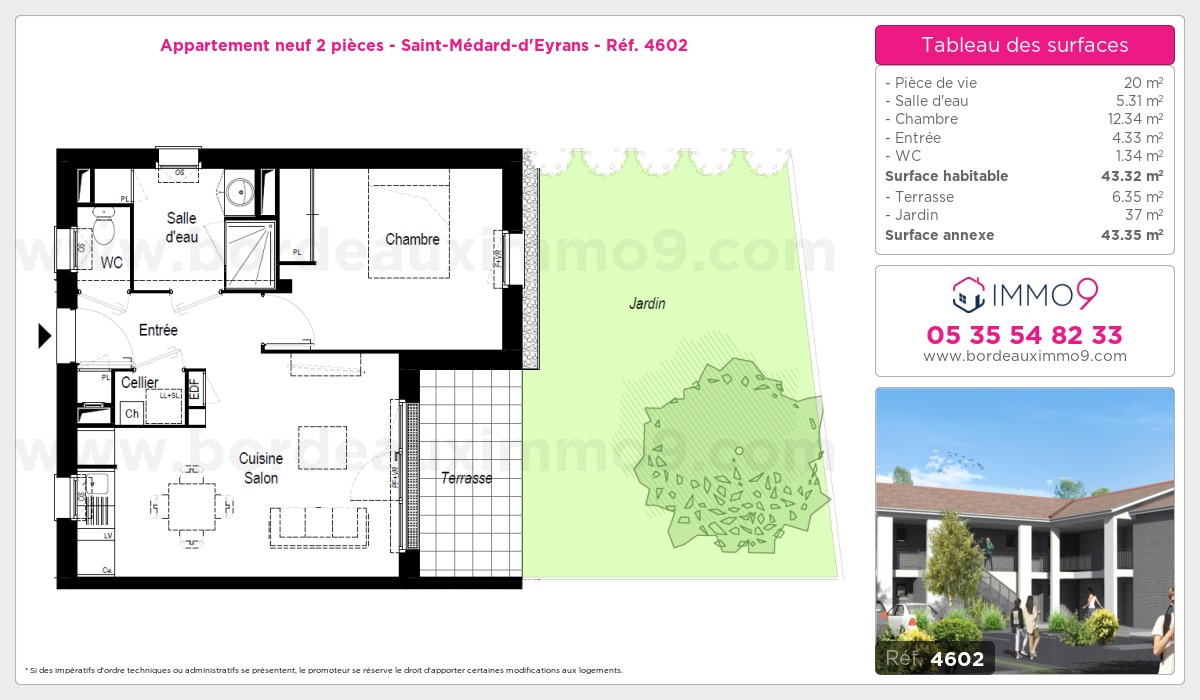 Plan et surfaces, Programme neuf Saint-Médard-d'Eyrans Référence n° 4602