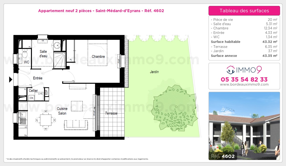 Plan et surfaces, Programme neuf Saint-Médard-d'Eyrans Référence n° 4602