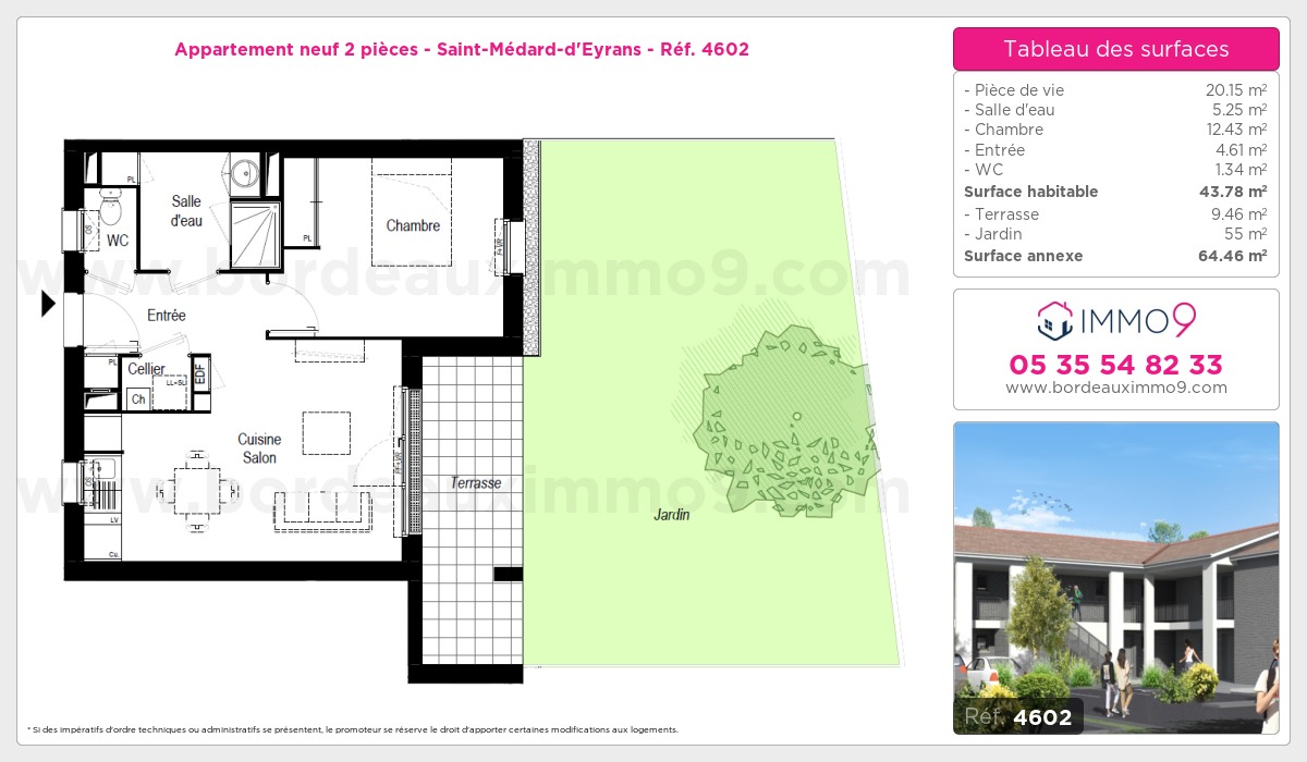 Plan et surfaces, Programme neuf Saint-Médard-d'Eyrans Référence n° 4602