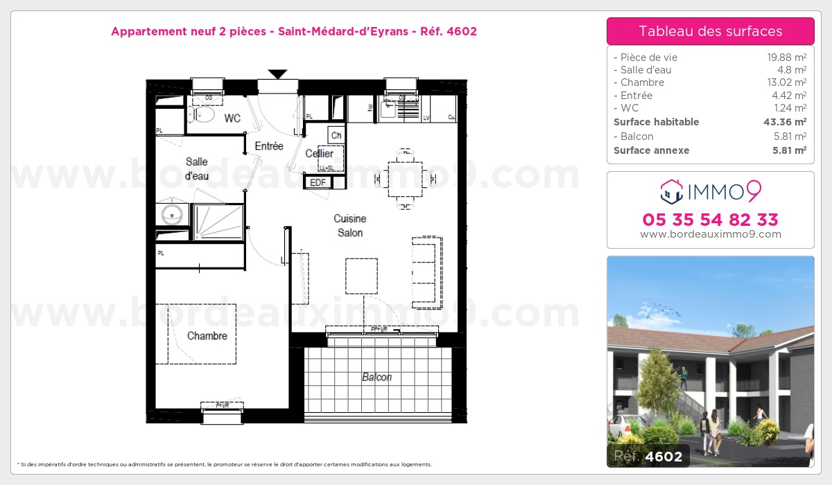 Plan et surfaces, Programme neuf Saint-Médard-d'Eyrans Référence n° 4602