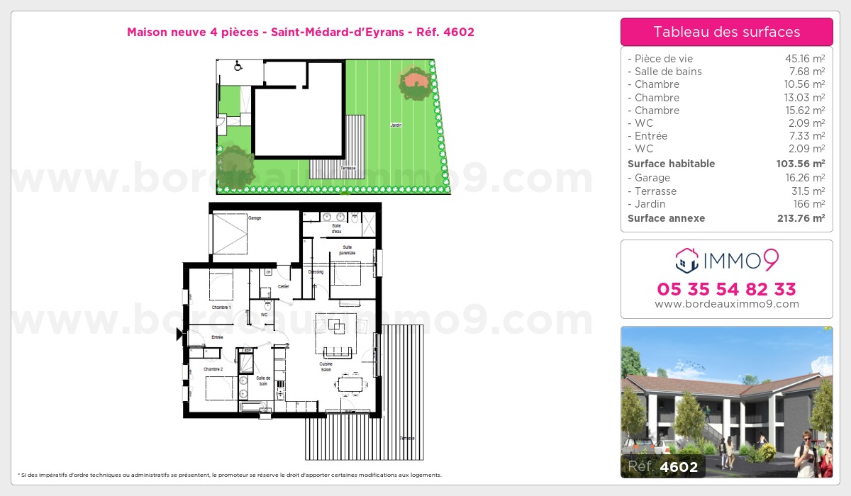 Plan et surfaces, Programme neuf Saint-Médard-d'Eyrans Référence n° 4602