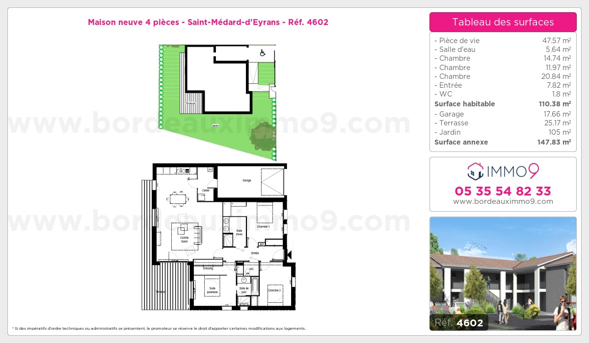 Plan et surfaces, Programme neuf Saint-Médard-d'Eyrans Référence n° 4602