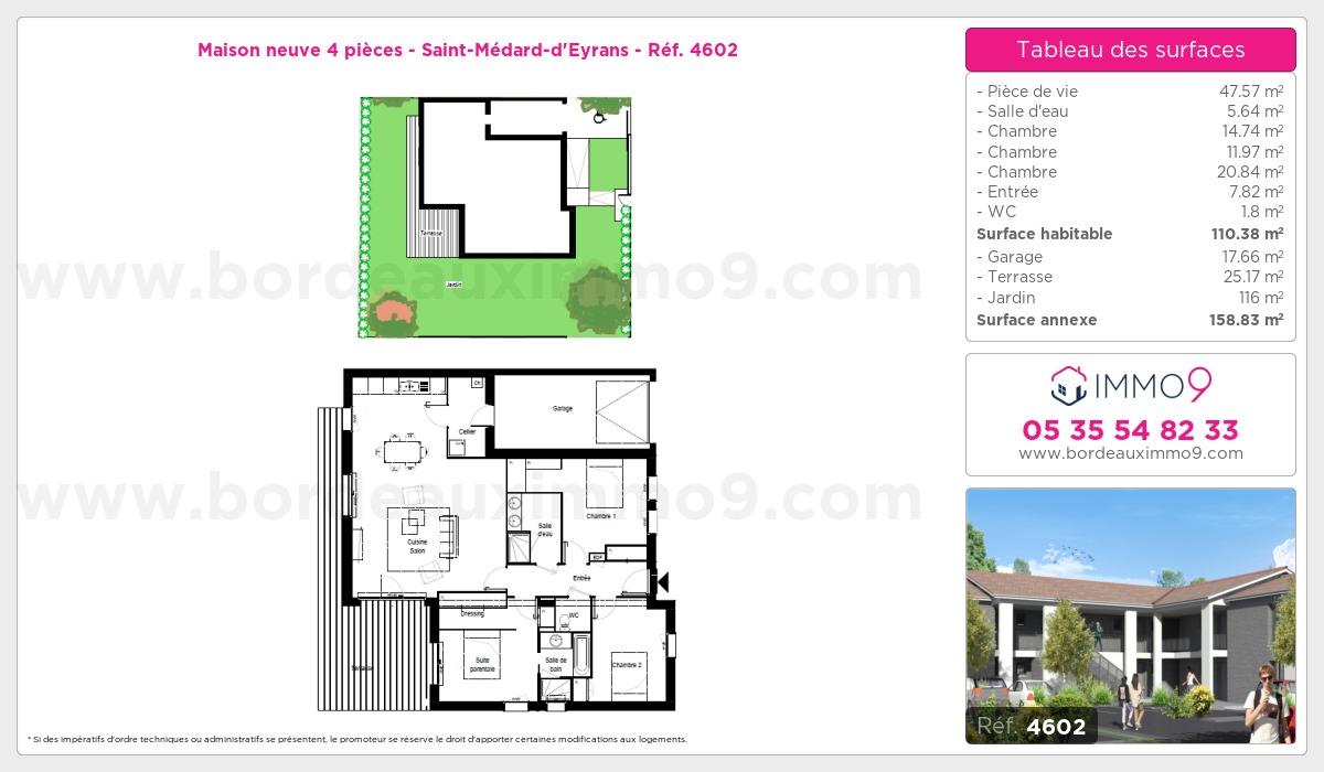 Plan et surfaces, Programme neuf Saint-Médard-d'Eyrans Référence n° 4602