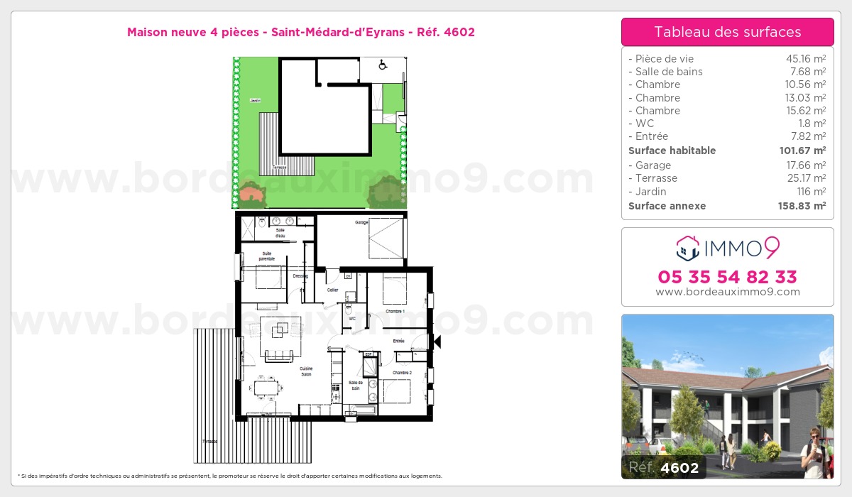 Plan et surfaces, Programme neuf Saint-Médard-d'Eyrans Référence n° 4602