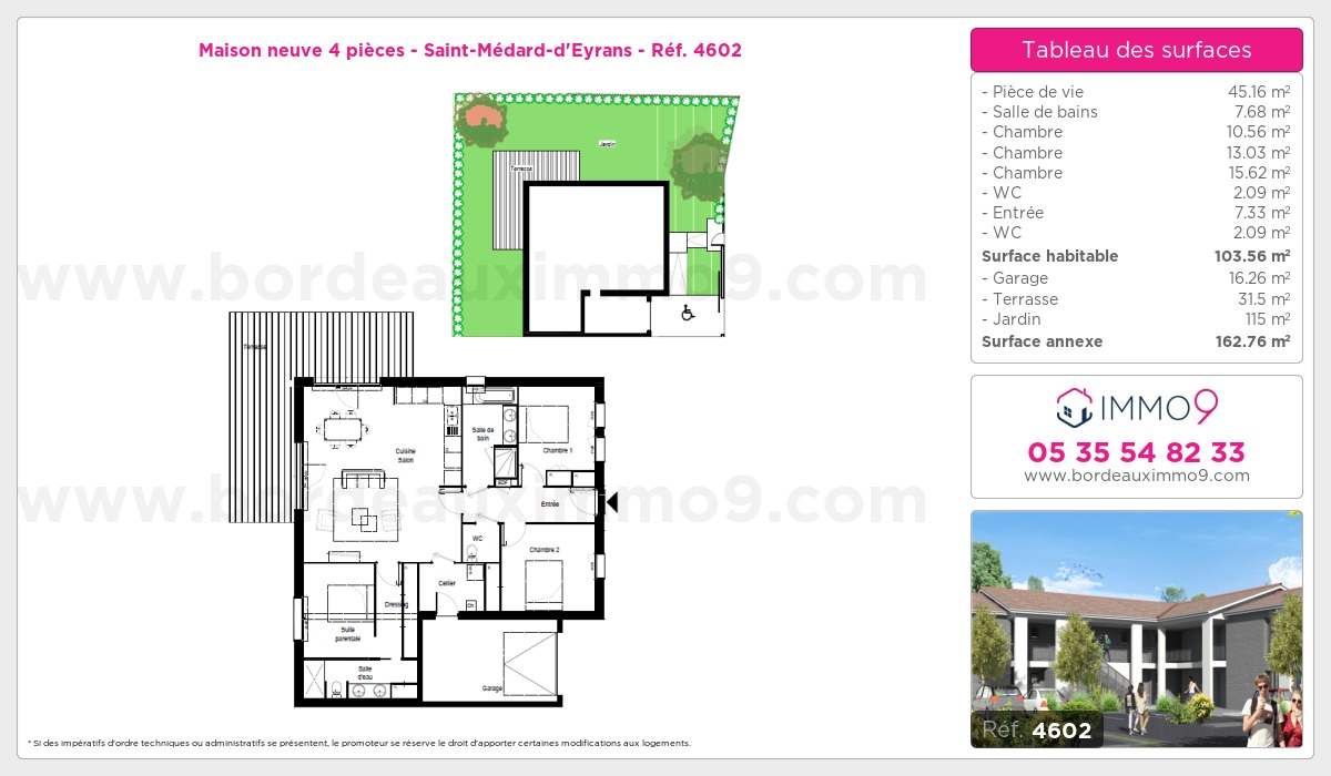 Plan et surfaces, Programme neuf Saint-Médard-d'Eyrans Référence n° 4602