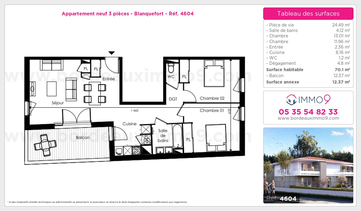 Plan et surfaces, Programme neuf Blanquefort Référence n° 4604