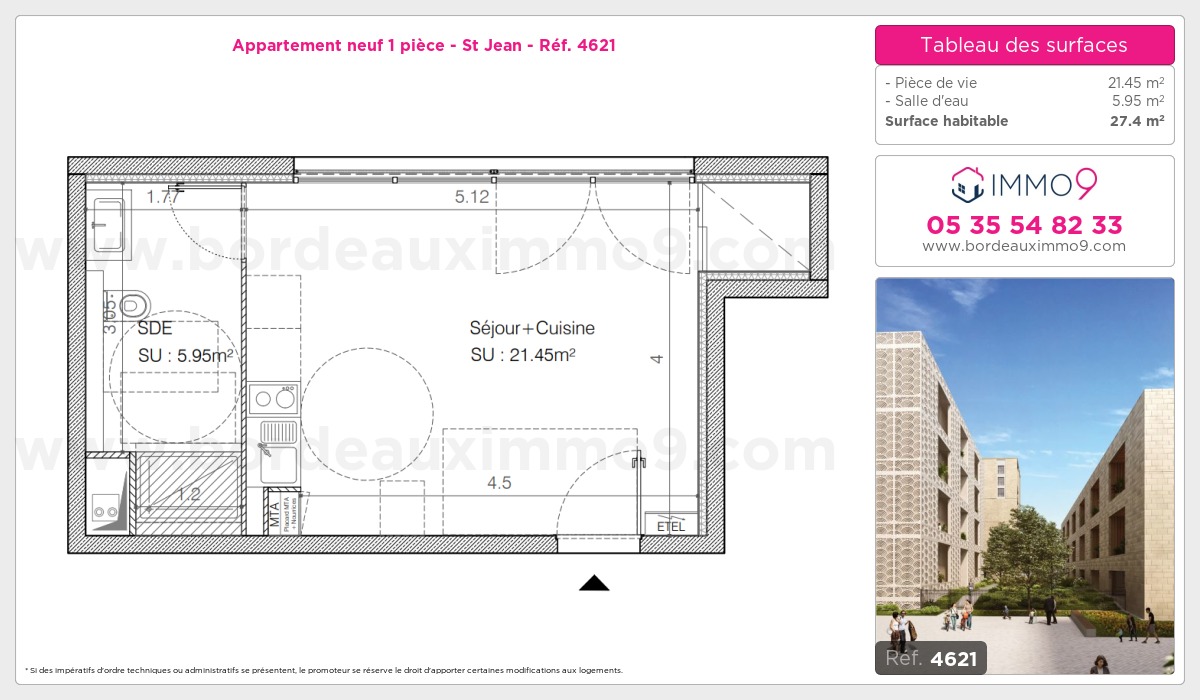 Plan et surfaces, Programme neuf Bordeaux : St Jean Référence n° 4621