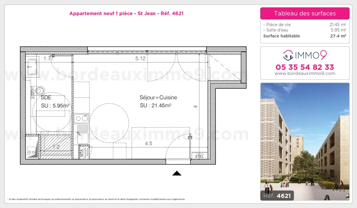 Plan et surfaces, Programme neuf Bordeaux : St Jean Référence n° 4621