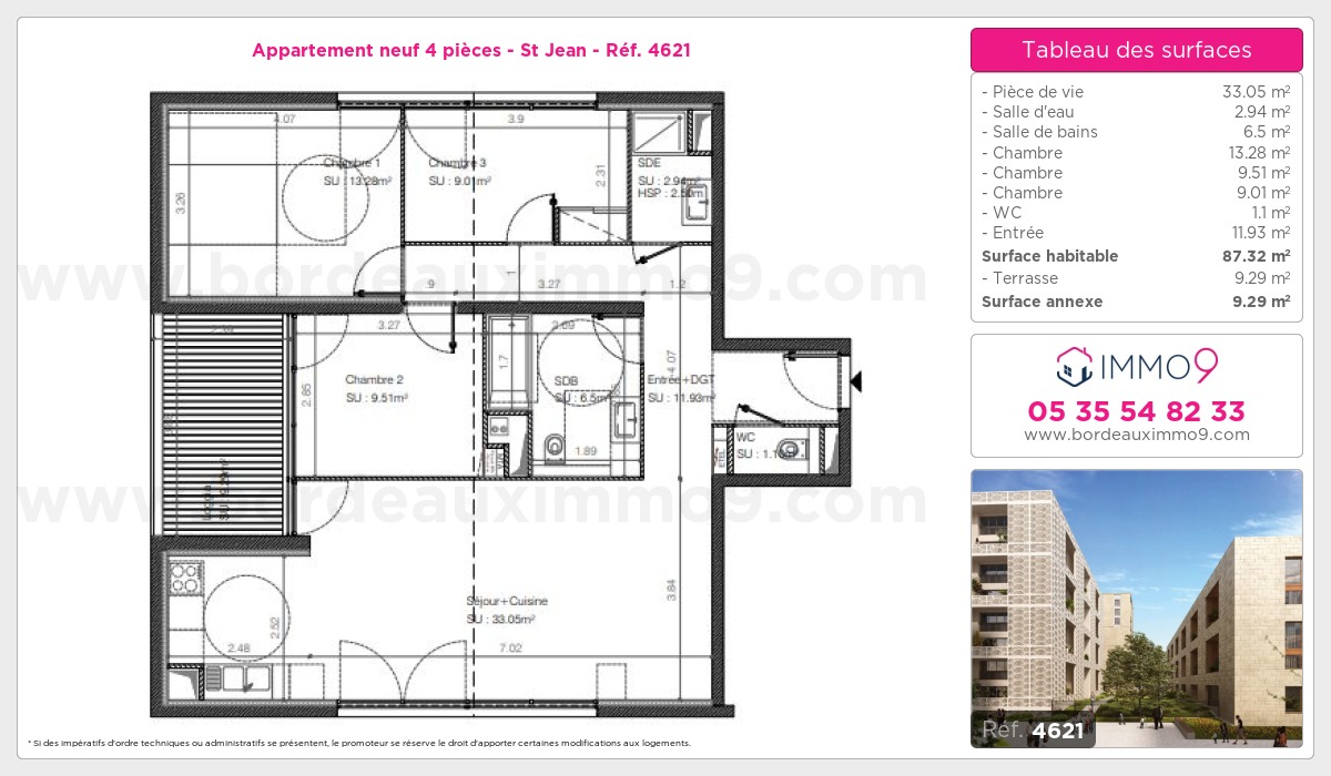 Plan et surfaces, Programme neuf Bordeaux : St Jean Référence n° 4621