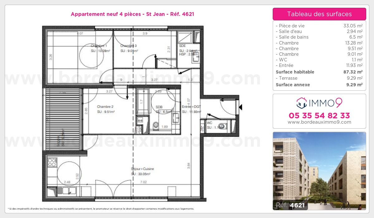 Plan et surfaces, Programme neuf Bordeaux : St Jean Référence n° 4621