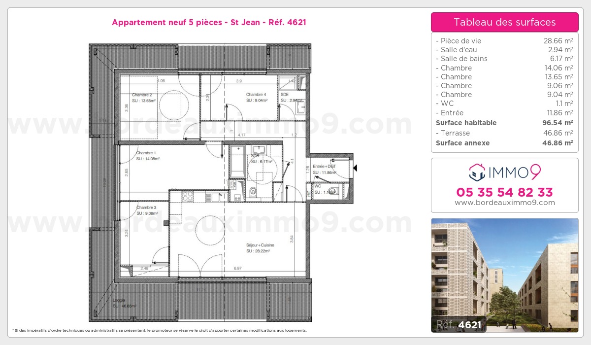 Plan et surfaces, Programme neuf Bordeaux : St Jean Référence n° 4621