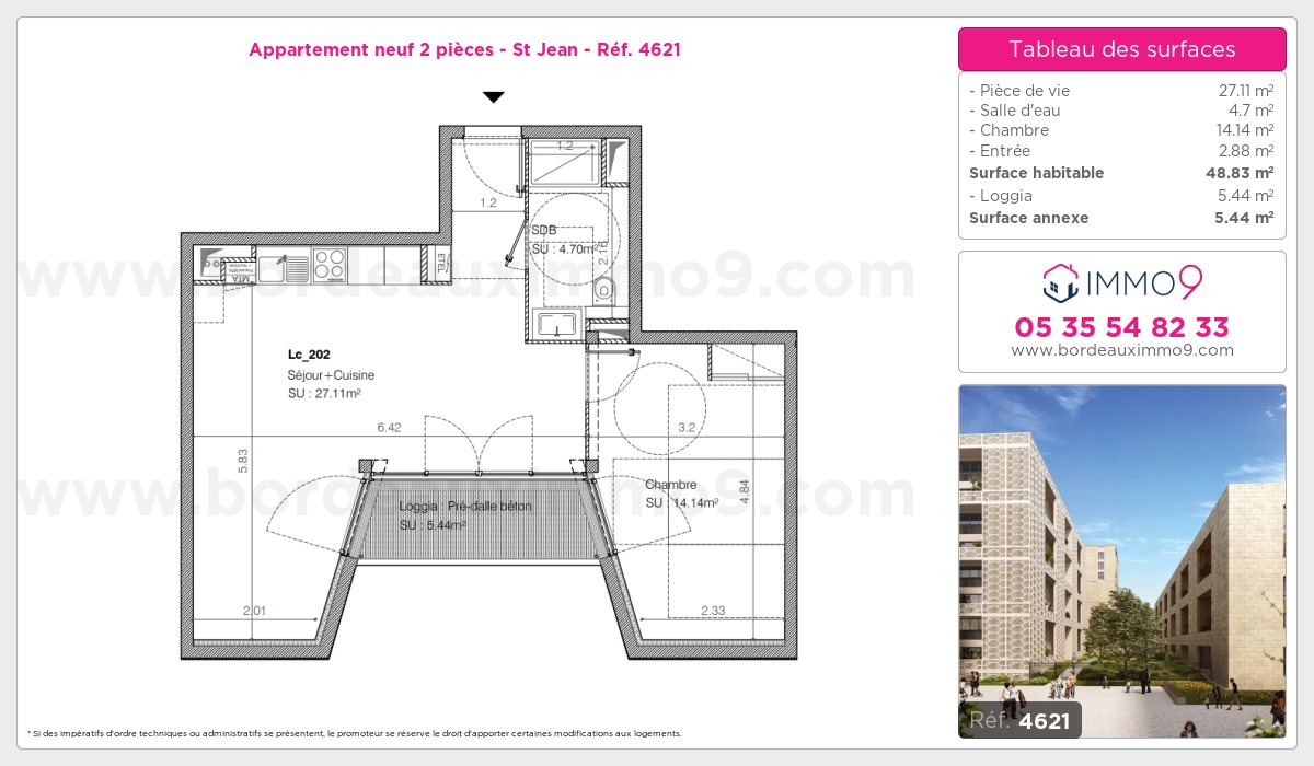 Plan et surfaces, Programme neuf Bordeaux : St Jean Référence n° 4621