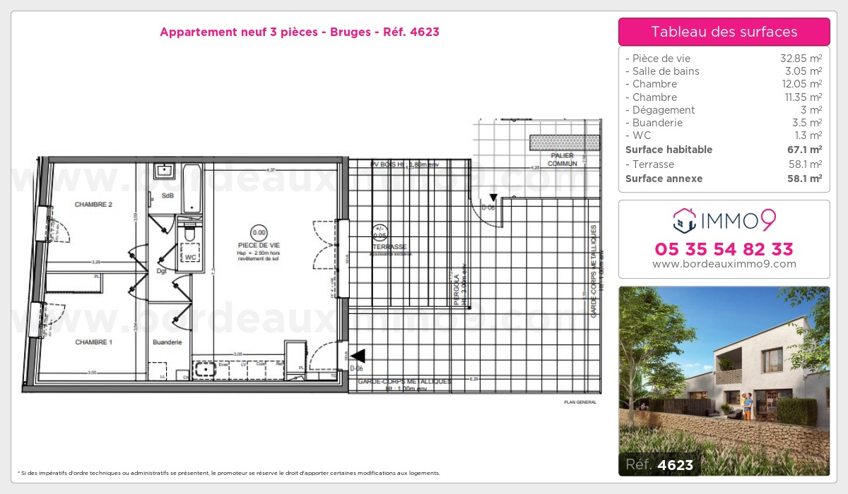 Plan et surfaces, Programme neuf Bruges Référence n° 4623