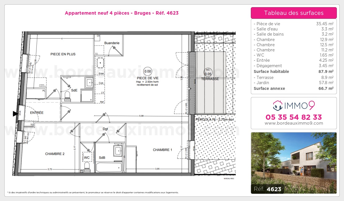 Plan et surfaces, Programme neuf Bruges Référence n° 4623