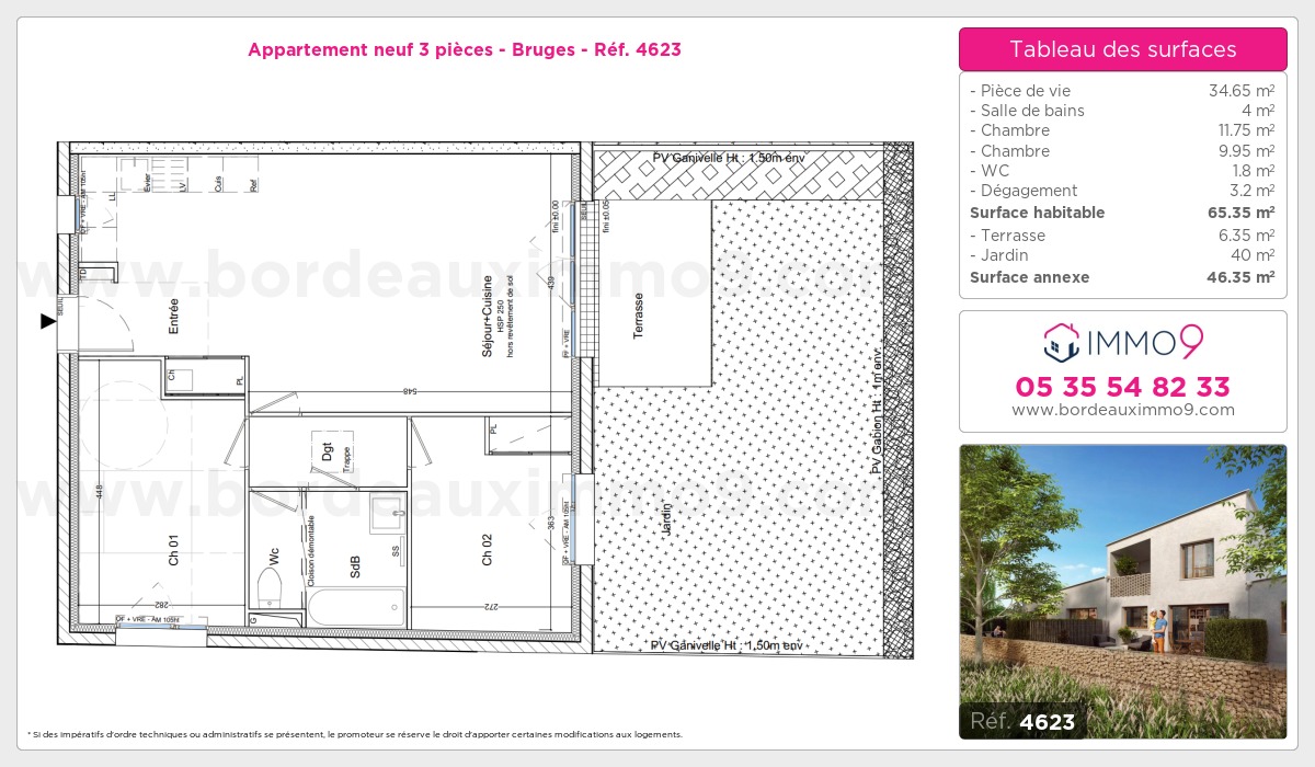 Plan et surfaces, Programme neuf Bruges Référence n° 4623