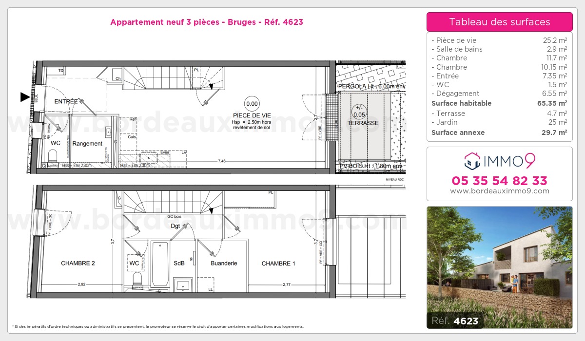 Plan et surfaces, Programme neuf Bruges Référence n° 4623