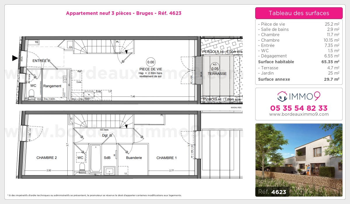 Plan et surfaces, Programme neuf Bruges Référence n° 4623
