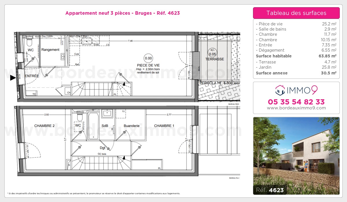 Plan et surfaces, Programme neuf Bruges Référence n° 4623