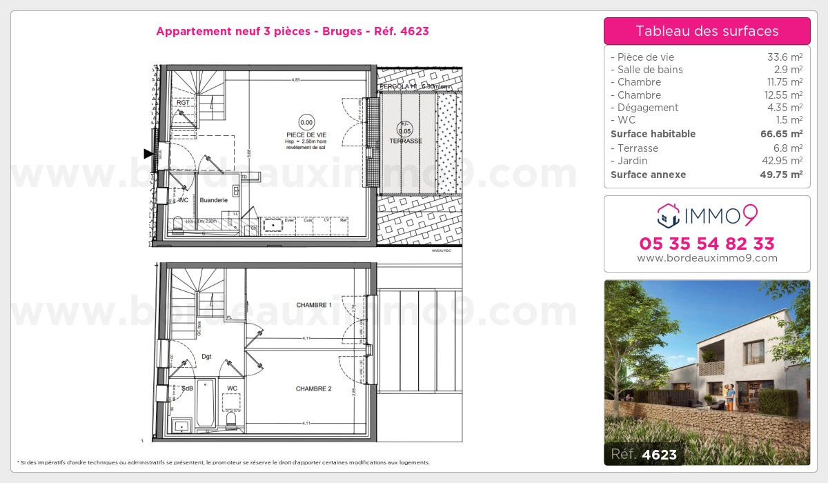 Plan et surfaces, Programme neuf Bruges Référence n° 4623