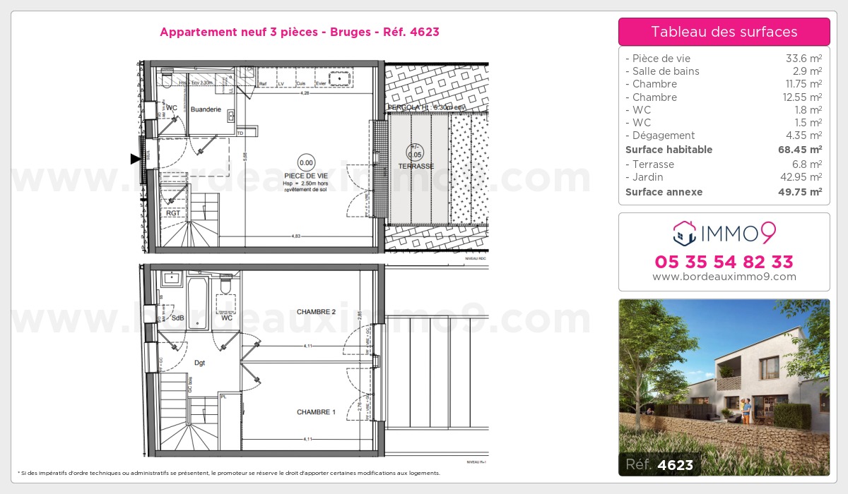 Plan et surfaces, Programme neuf Bruges Référence n° 4623