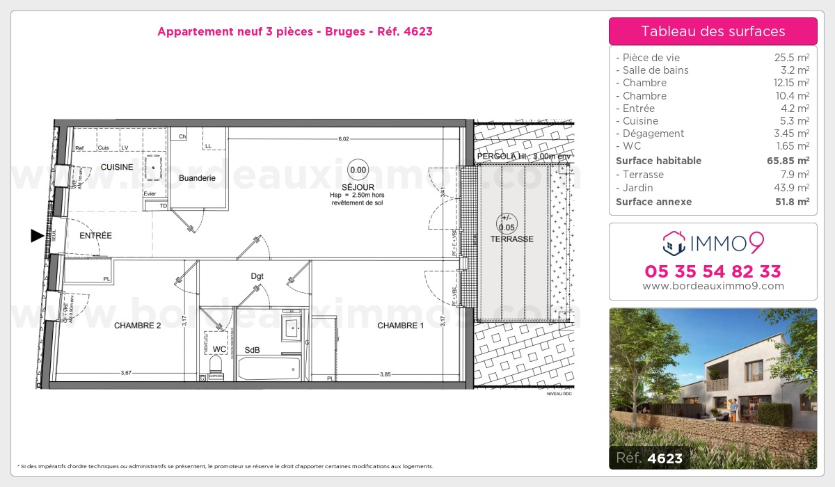 Plan et surfaces, Programme neuf Bruges Référence n° 4623