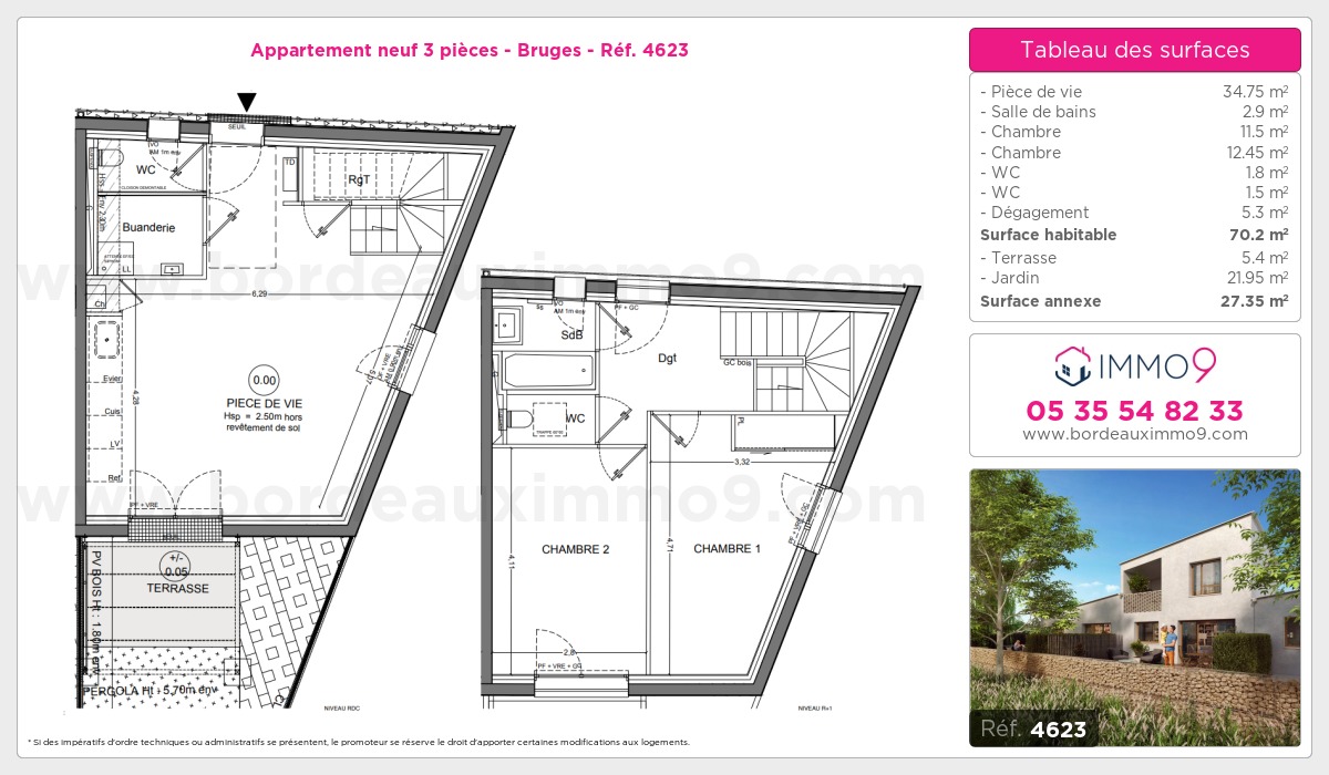 Plan et surfaces, Programme neuf Bruges Référence n° 4623