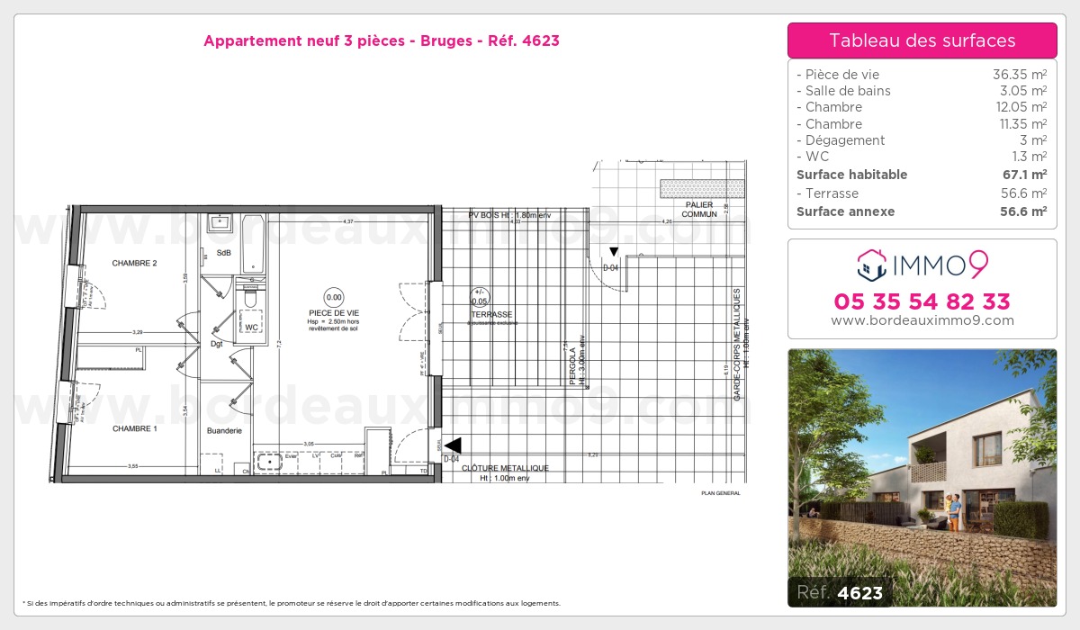Plan et surfaces, Programme neuf Bruges Référence n° 4623
