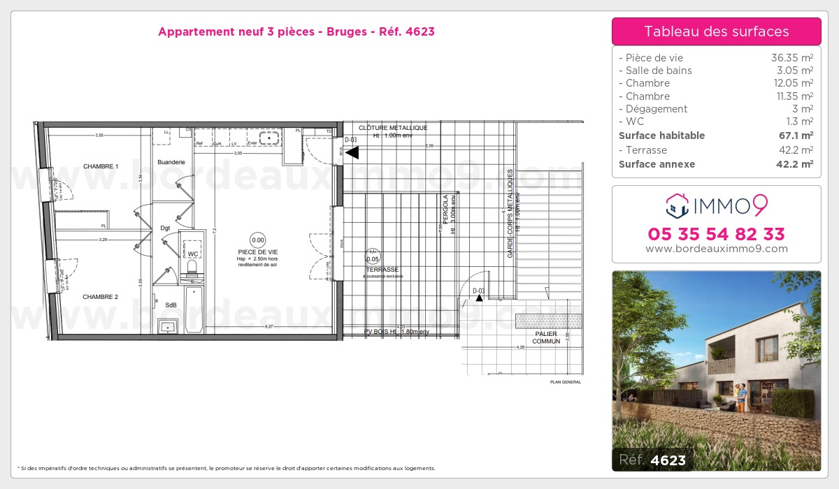 Plan et surfaces, Programme neuf Bruges Référence n° 4623