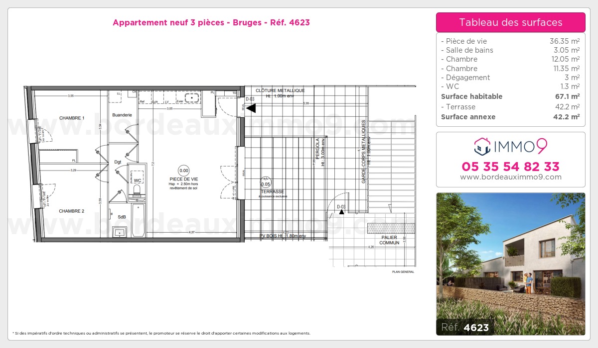 Plan et surfaces, Programme neuf Bruges Référence n° 4623