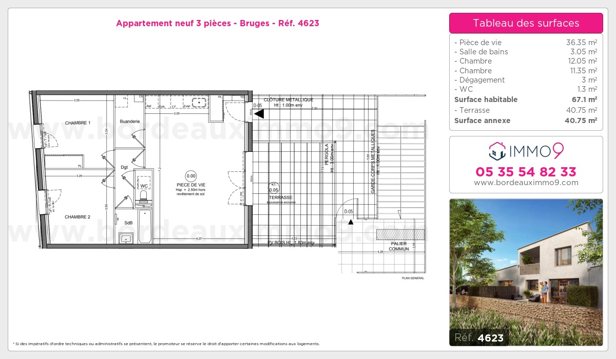 Plan et surfaces, Programme neuf Bruges Référence n° 4623