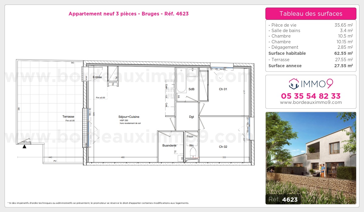 Plan et surfaces, Programme neuf Bruges Référence n° 4623