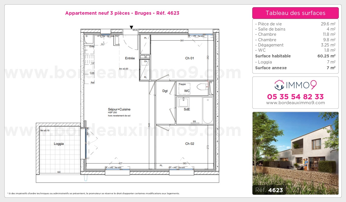 Plan et surfaces, Programme neuf Bruges Référence n° 4623