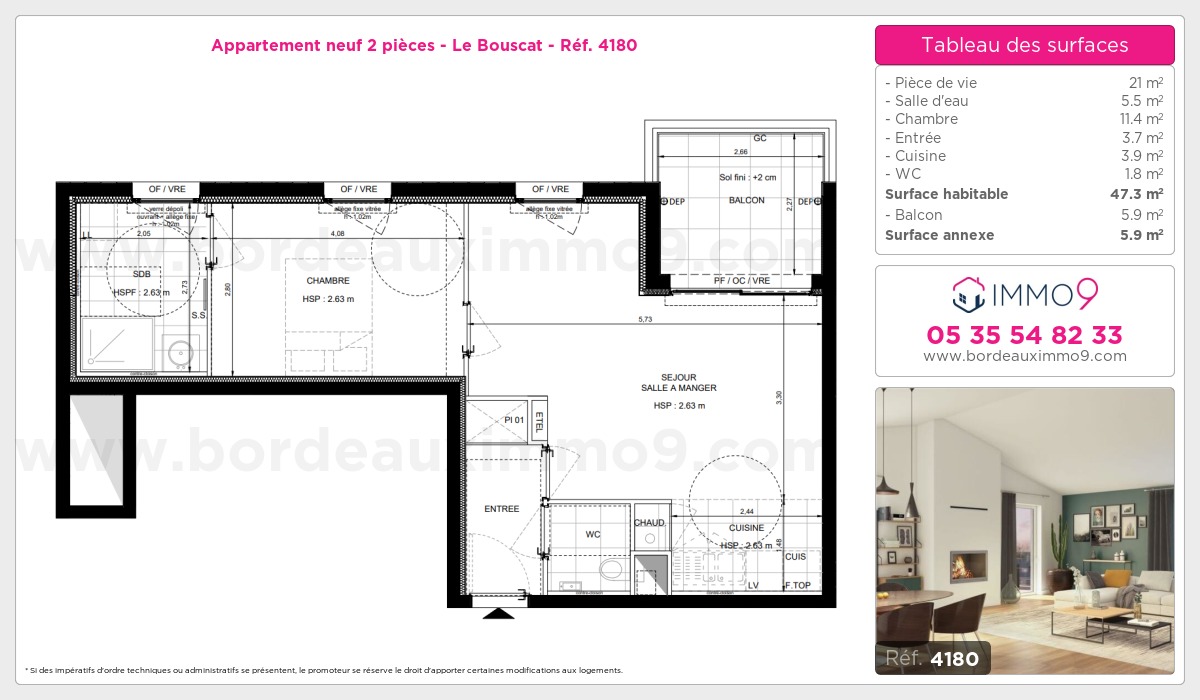 Plan et surfaces, Programme neuf Bouscat Référence n° 4180