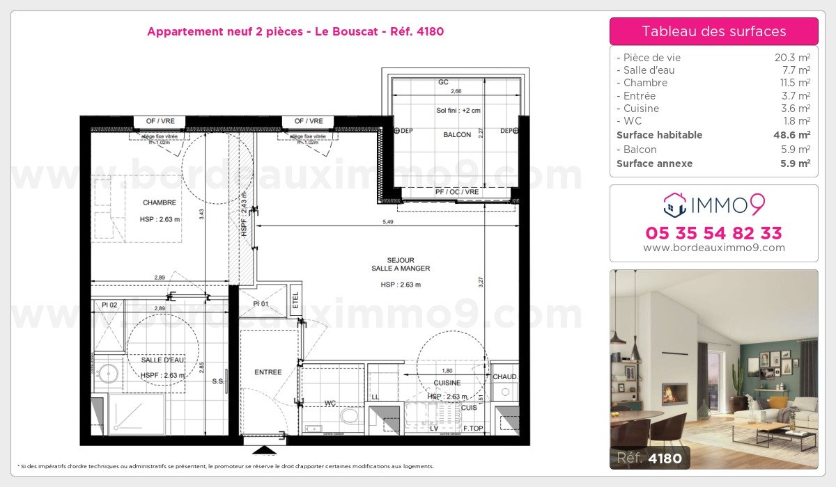 Plan et surfaces, Programme neuf Bouscat Référence n° 4180