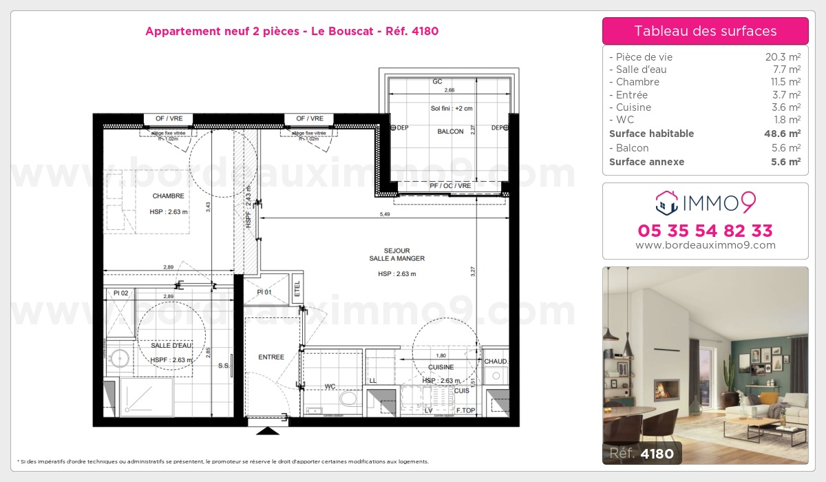 Plan et surfaces, Programme neuf Bouscat Référence n° 4180