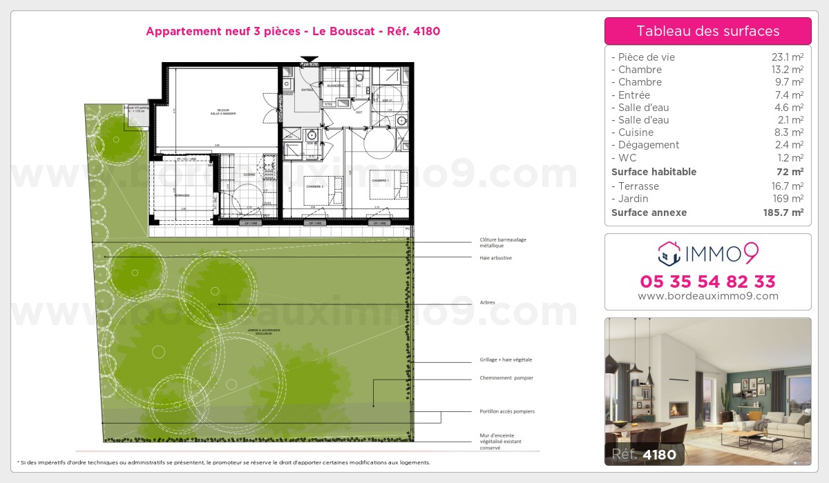 Plan et surfaces, Programme neuf Bouscat Référence n° 4180
