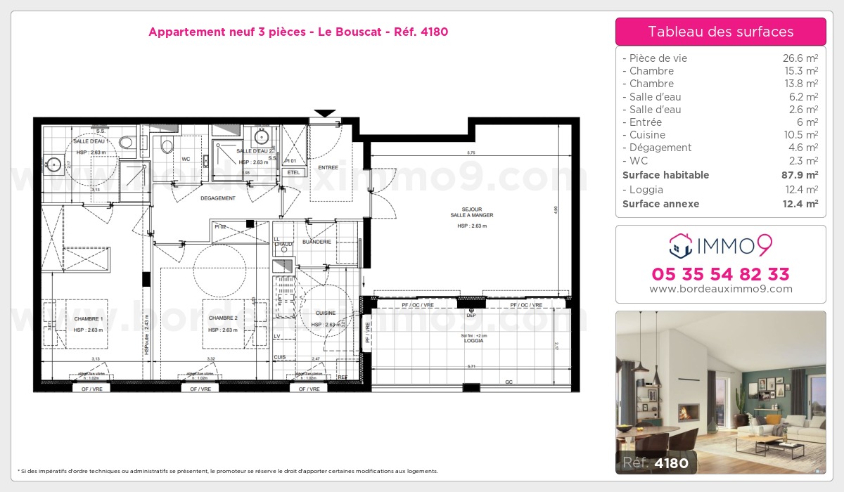 Plan et surfaces, Programme neuf Bouscat Référence n° 4180