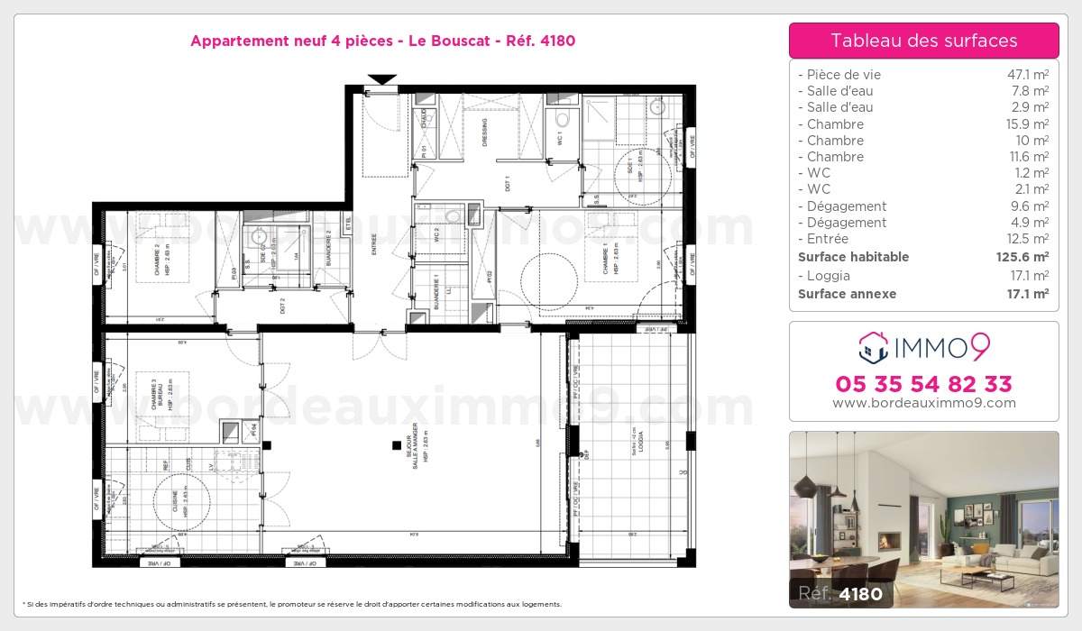 Plan et surfaces, Programme neuf Bouscat Référence n° 4180