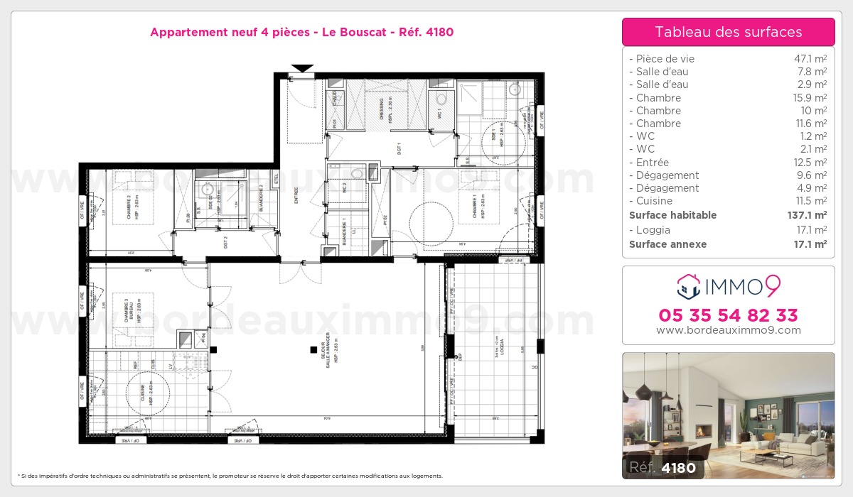 Plan et surfaces, Programme neuf Bouscat Référence n° 4180