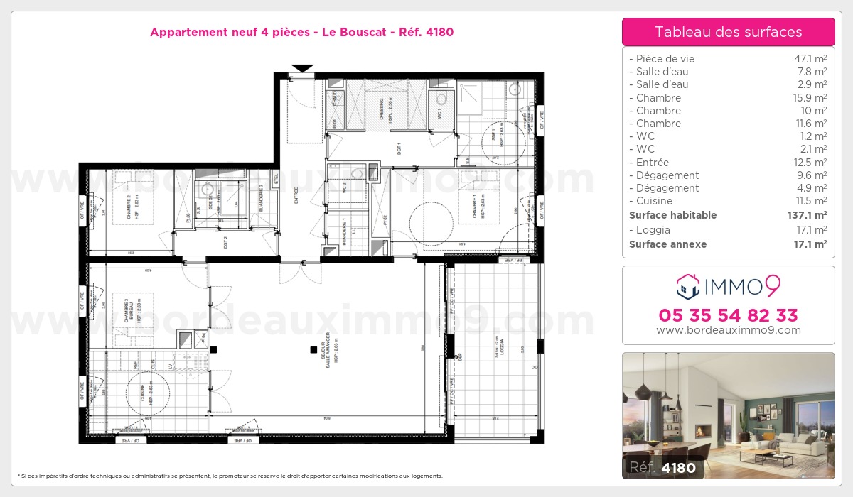 Plan et surfaces, Programme neuf Bouscat Référence n° 4180