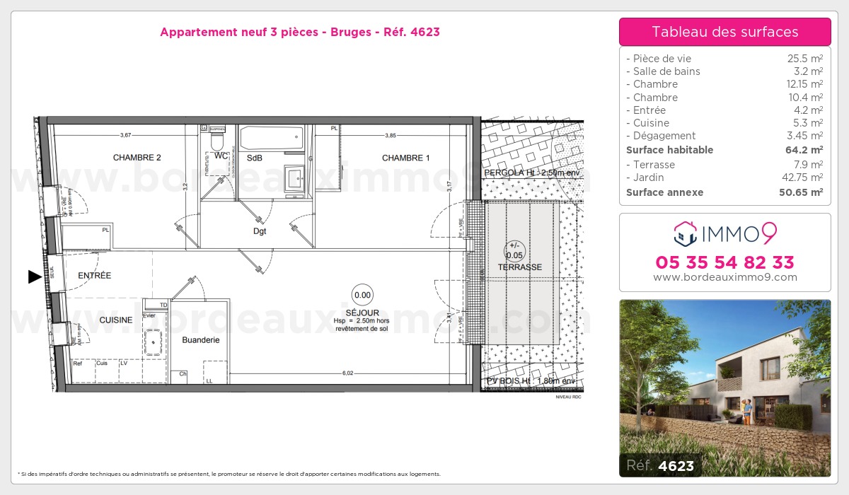 Plan et surfaces, Programme neuf Bruges Référence n° 4623