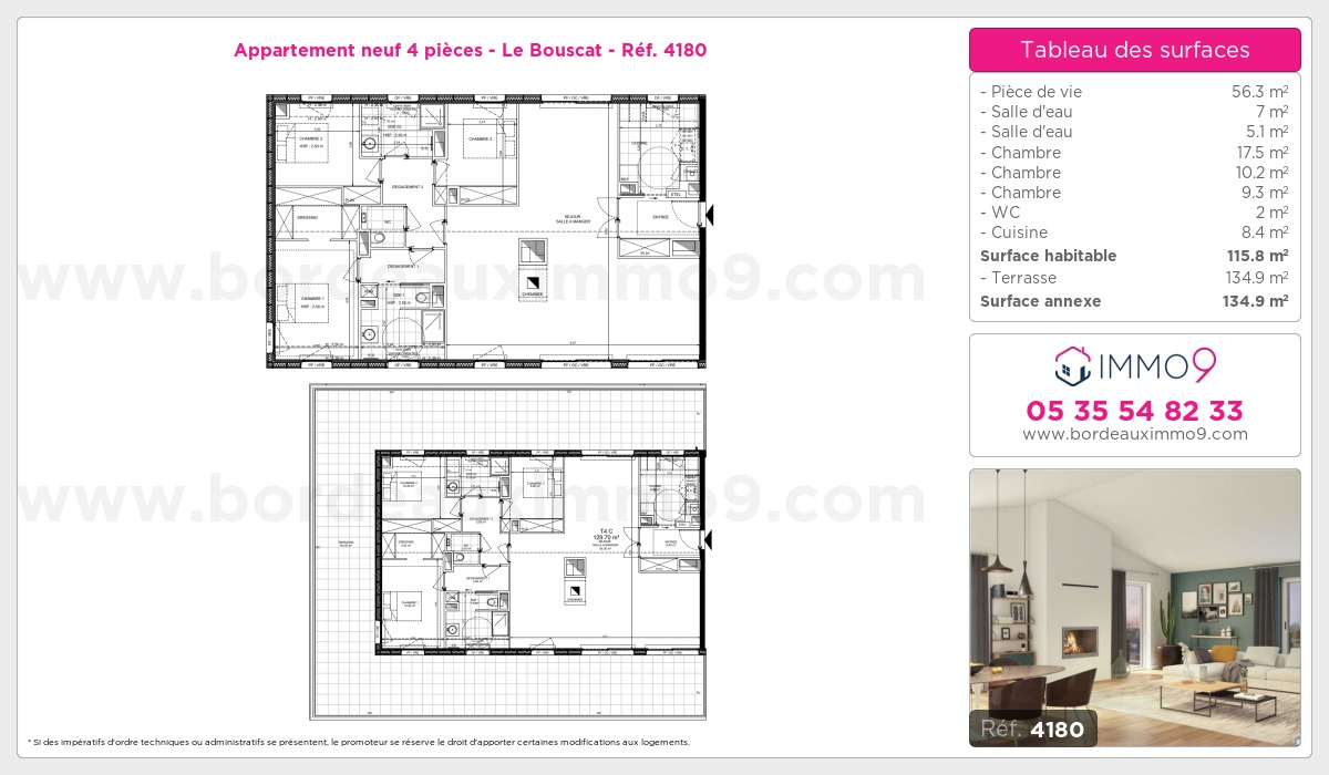 Plan et surfaces, Programme neuf Bouscat Référence n° 4180